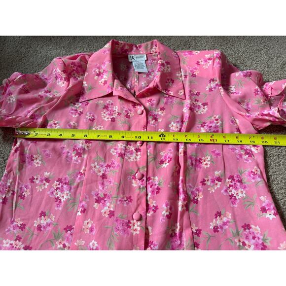 Vintage K Studio Pink Floral Button Up 90s Garden Fairy Romantic Split Back - Picture 3 of 5